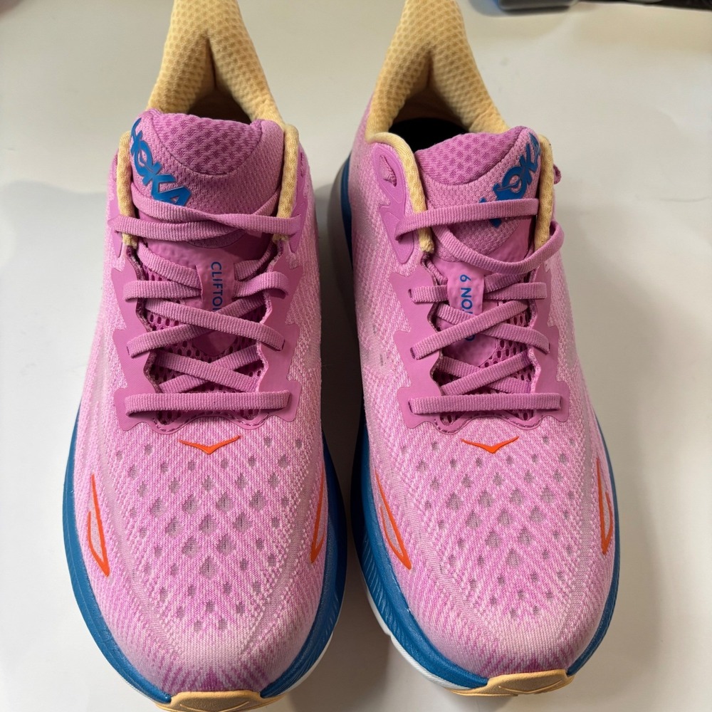 Hoka Clifton 9 Running Shoes Womens 11 Pink Blue NWOB 1127896 CSLC Road Runner